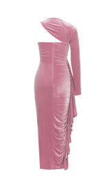 ROSE PINK SINGLE LONG SLEEVE RUCHED SIDE DETAIL MAXI DRESS
