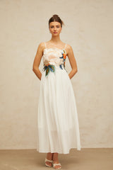 joann Appliqué Camellia Floral Maxi Dress in white