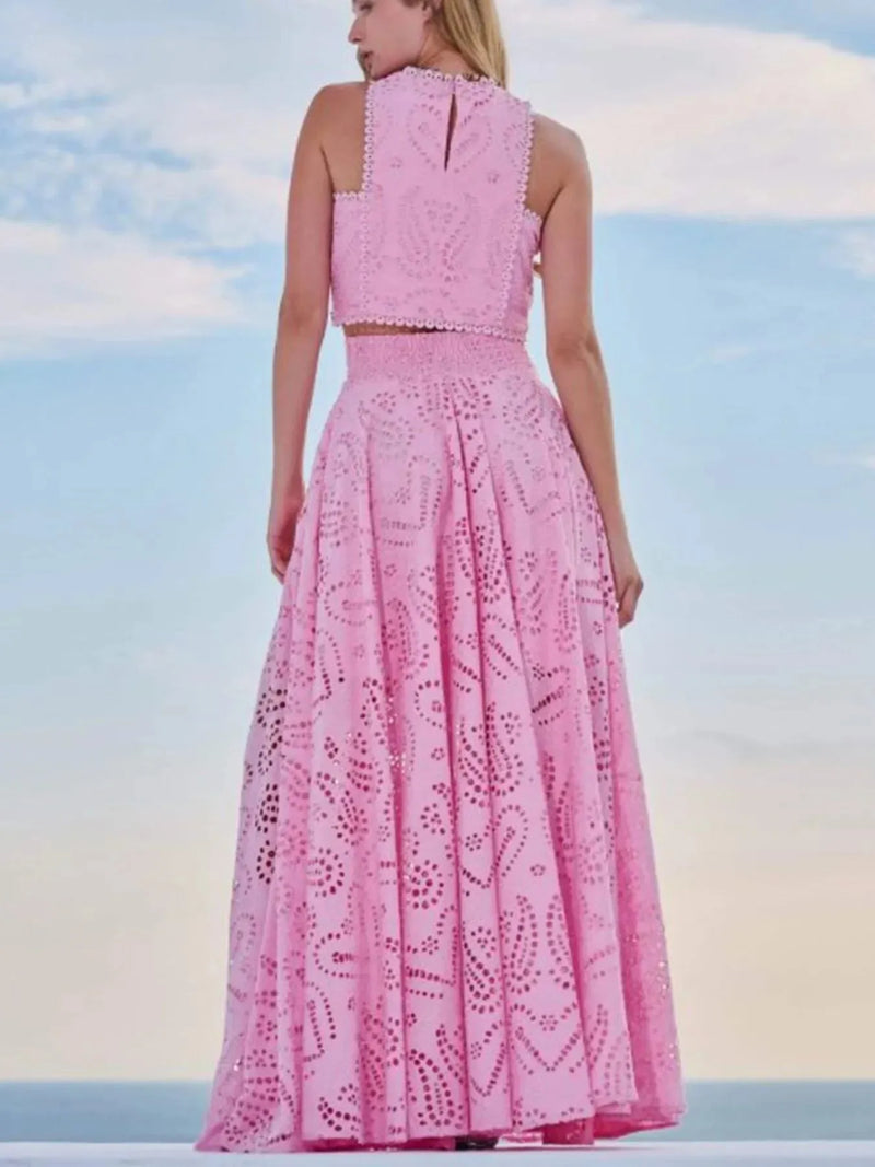Eyelet Lace Top and Maxi Skirt Set