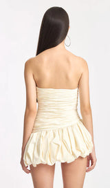 Balloon Draped strapless Mini Dress in white