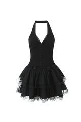 gina Mesh Halter Neck Corset Mini Dress in black