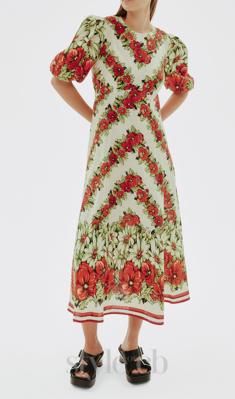 ALYSSA FLORAL PRINT MIDI DRESS IN RED