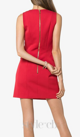 HELEN RED METAL BUTTON DOUBLE BREASTED SLEEVELESS MINI DRESS