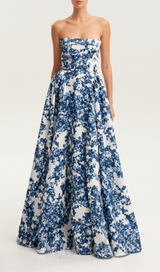 LETITIA BLUE HYDRANGEA STRAPLESS MAXI DRESS