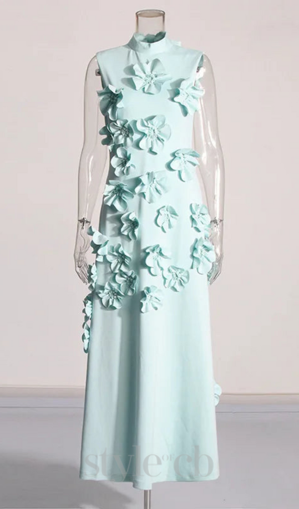 ANNONA GREEN FLOWER EMBELLISHED MAXI DRESS