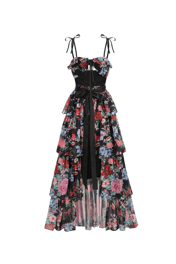 carlin floral print cutout layer maxi dress