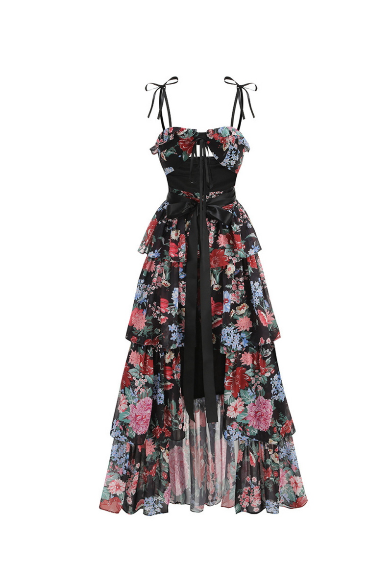 carlin floral print cutout layer maxi dress