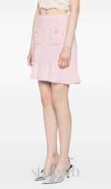 Fluffy rib-knit mini skirt in pink