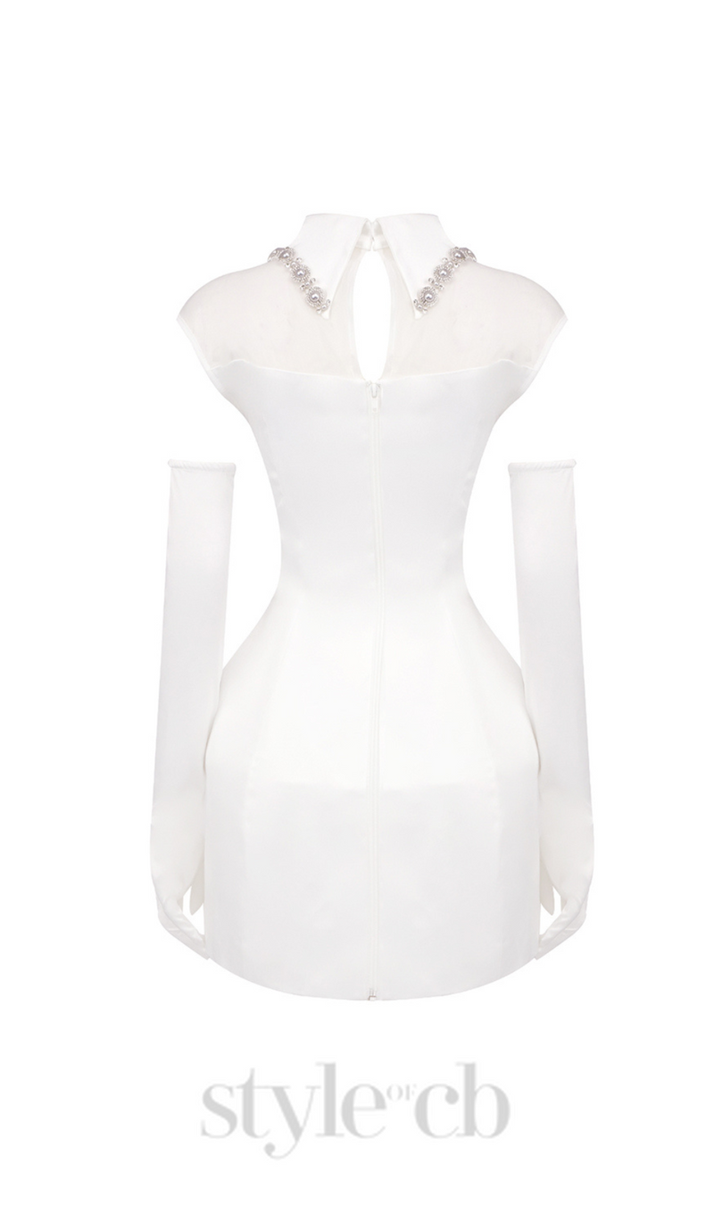 SIMONE TULLE DETAIL MINI DRESS IN WHITE