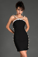 RING EMBELLISHED PEARL DRESS IN BLACK