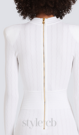 TARA WHITE SHORT KNITTED MINI DRESS WITH GOLD BUTTONS