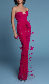 FEATHER BANDAGE MAXI DRESS IN ROSE RED