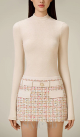 Carlin patchwork Tweed mini skirt in pink