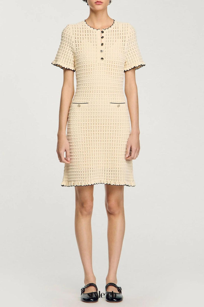 simona hollow knit Mini dress in apricot