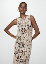 georgia cotton crochet midi dress in apricot