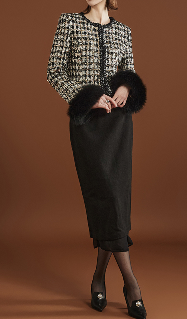 SPANGLE TWEED FUR JACKET