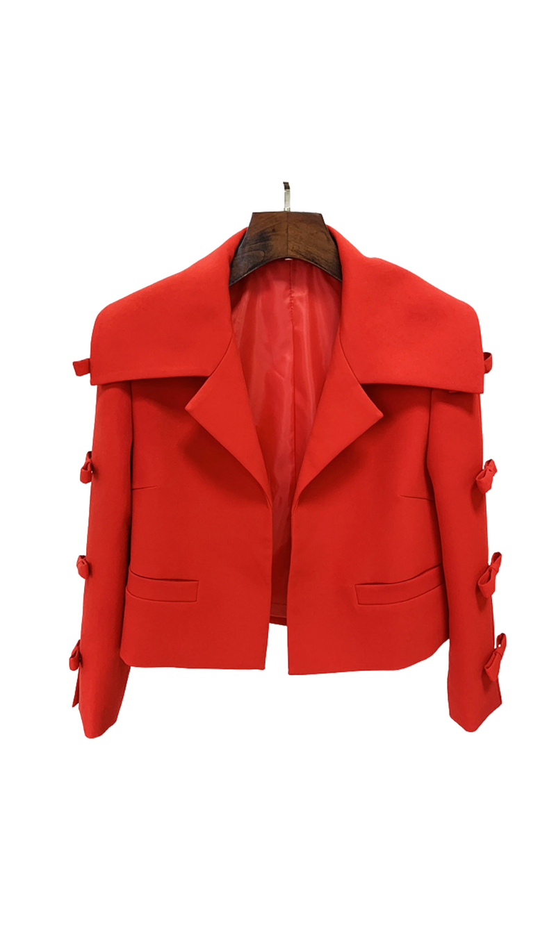 RED CREPE CROPPED JACKET