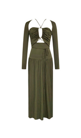 HALTER CUT OUT RUCHED MAXI DRESS
