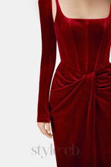 Bordeaux Velvet Draped midi Dress