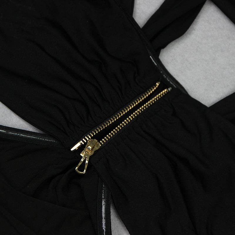 BLACK CUTOUT HALTER BANDAGE MAXI DRESS