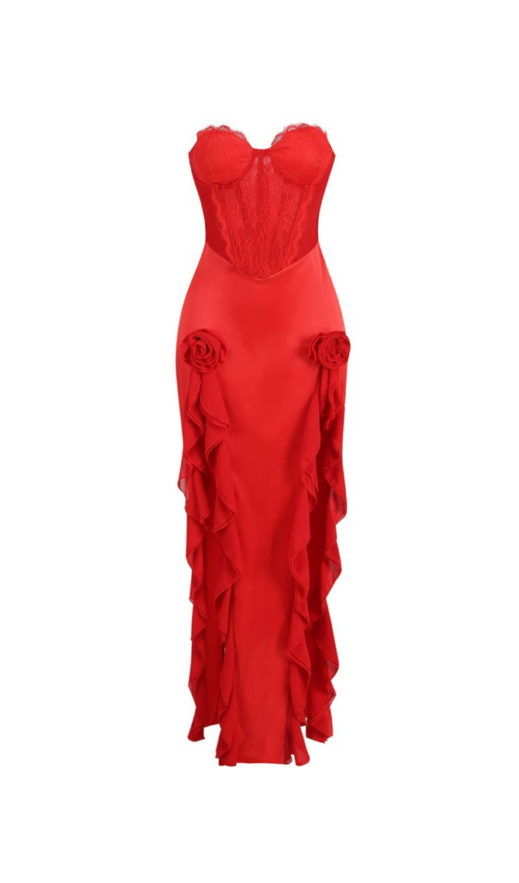 Red satin lace up corset Dress