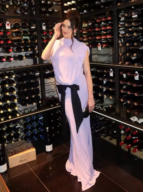 bernice Bow Patch Cut Backless Maxi Dress in purple