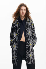 daisy print coat in black