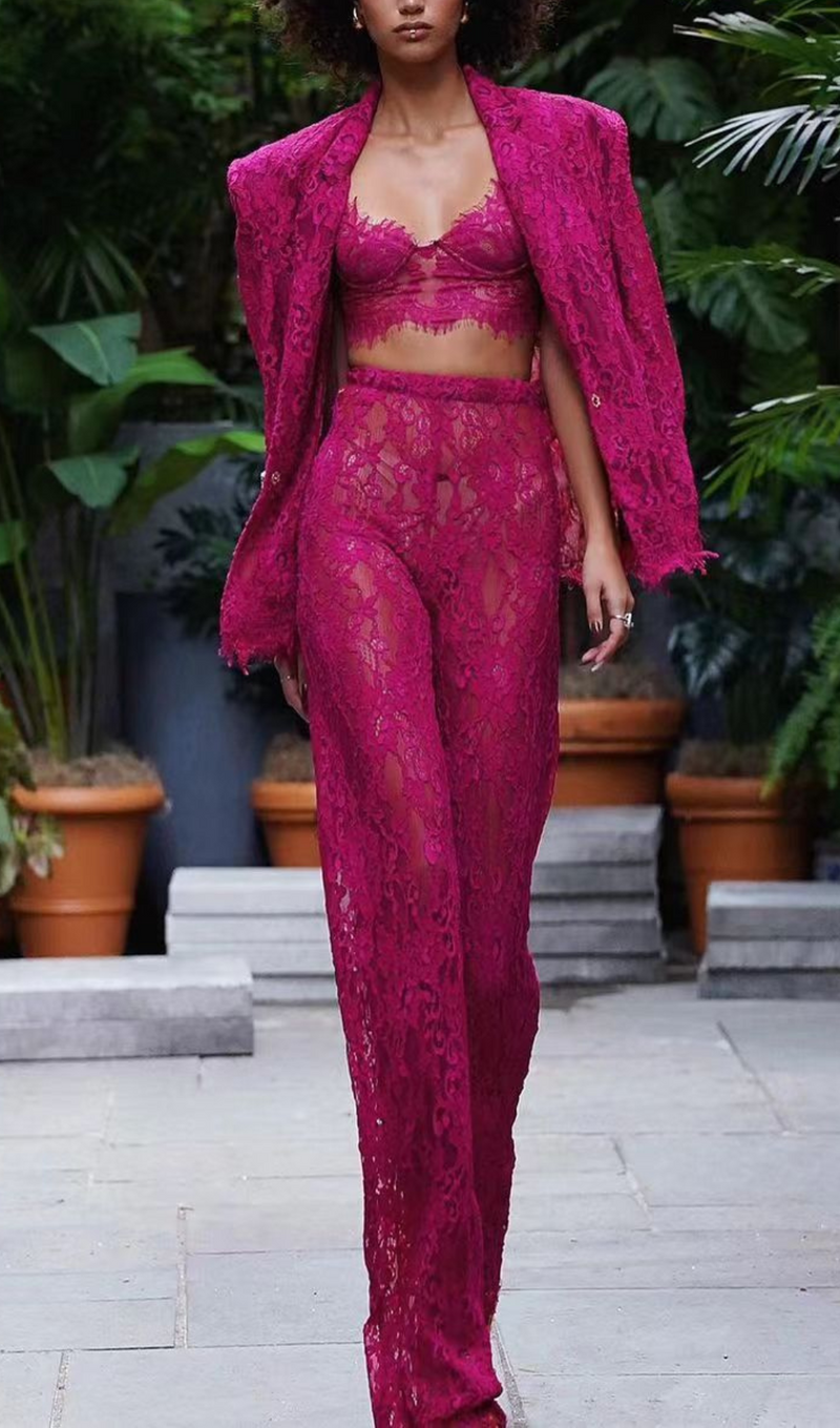 PURPLE LACE BRALETTE JACKET SUIT