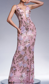 sleeveless sequin print maxi dress in pink