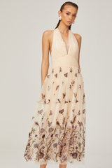 Joséphine halterneck butterfly-motif tulle midi dress