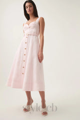 sweetheart neckline belted midi dress in pink