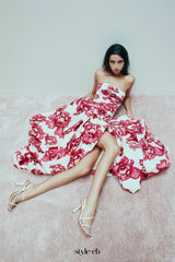 nancy Violette  Bubble Hem Maxi Dress in pale red