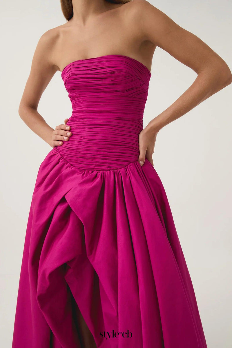 nancy Bubble Hem Maxi Dress in rose red