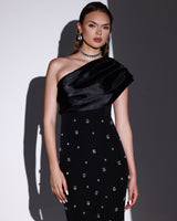 one-shoulder crystal-embellished Bandage maxi dress in black