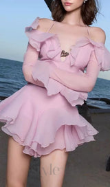 BRANDEE PINK LONG SLEEVE RUFFLE HEM MINI DRESS