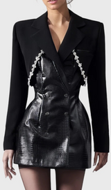 TAILORED BLAZER DRESS WITH LEATHER BLACK