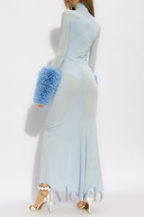 MICHELLE RUFFLED TURTLENECK MAXI DRESS IN PALE BLUE