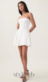 alyssa white strapless pleated mini dress