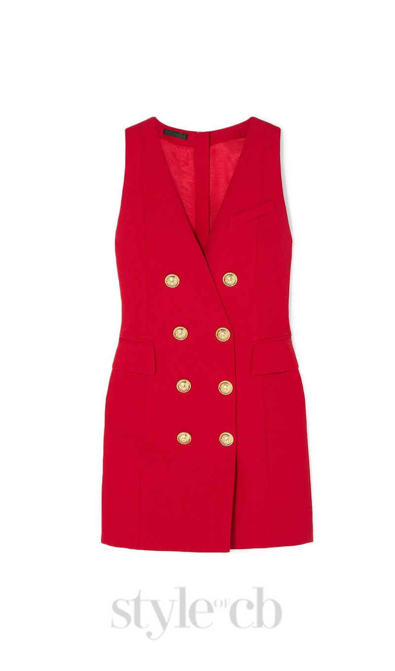 HELEN RED METAL BUTTON DOUBLE BREASTED SLEEVELESS MINI DRESS