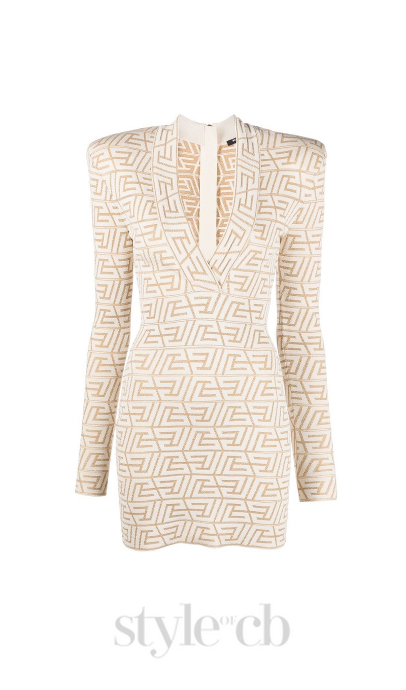 GRACE APRICOT MONOGRAM-JACQUARD MINI DRESS