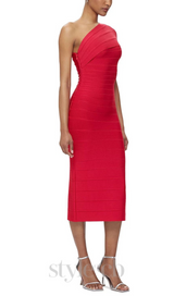 Abigail one-shoulder bandage midi Dress in rio red