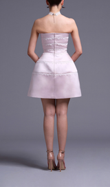 MINI DRESS WITH OFF-WHITE LACE TRIMMING DETAIL IN PINK