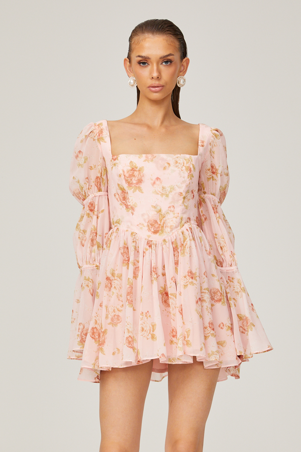 Jeanne pink floral-print pleated mini dress