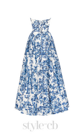 LETITIA BLUE HYDRANGEA STRAPLESS MAXI DRESS