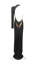 ANGELOU BLACK BACKLESS CHAIN MAXI DRESS