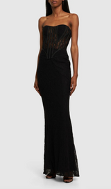 BLACK LACE DRESS WITH DENUDED SHOULDERS