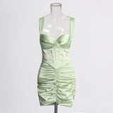 CUSI CORSET RUCHED MINI DRESS IN GREEN