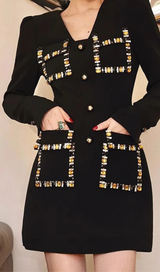 EMBROIDERED FLARES MINI DRESS