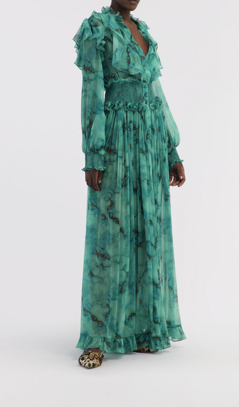 SILK MAXI DRESS WITH MARBLE PRINT