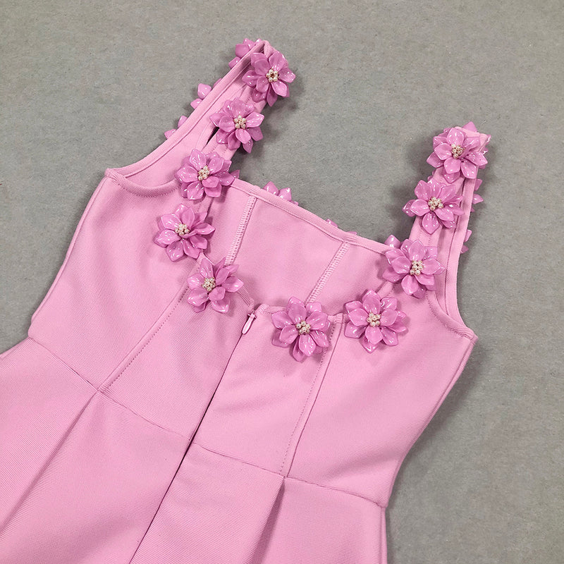 3D FLOWER NECK MINI DRESS IN PINK